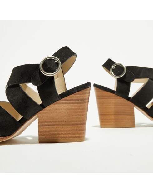 Sandales en Velours de Cuir Greta noires - Talon 8 cm